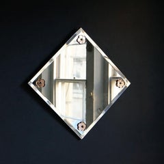 Diamond Shaped Wall Mirror & Peach Glass Flowers