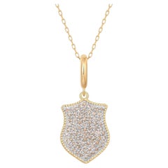 Collier pendentif en or jaune 14K (ou 18k sur demande) avec breloque bouclier en diamant