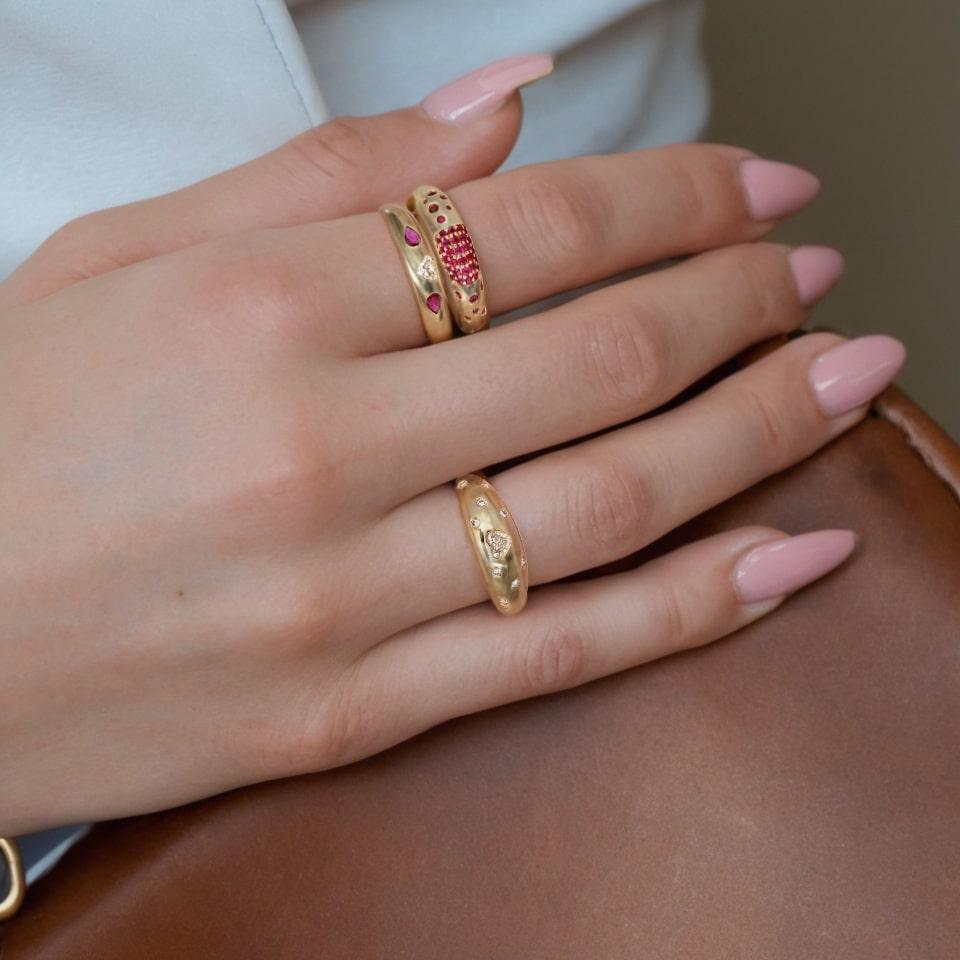 Im Angebot: Diamant-Glanz Rubin 14K Gelbgold Kuppel Ring () 2