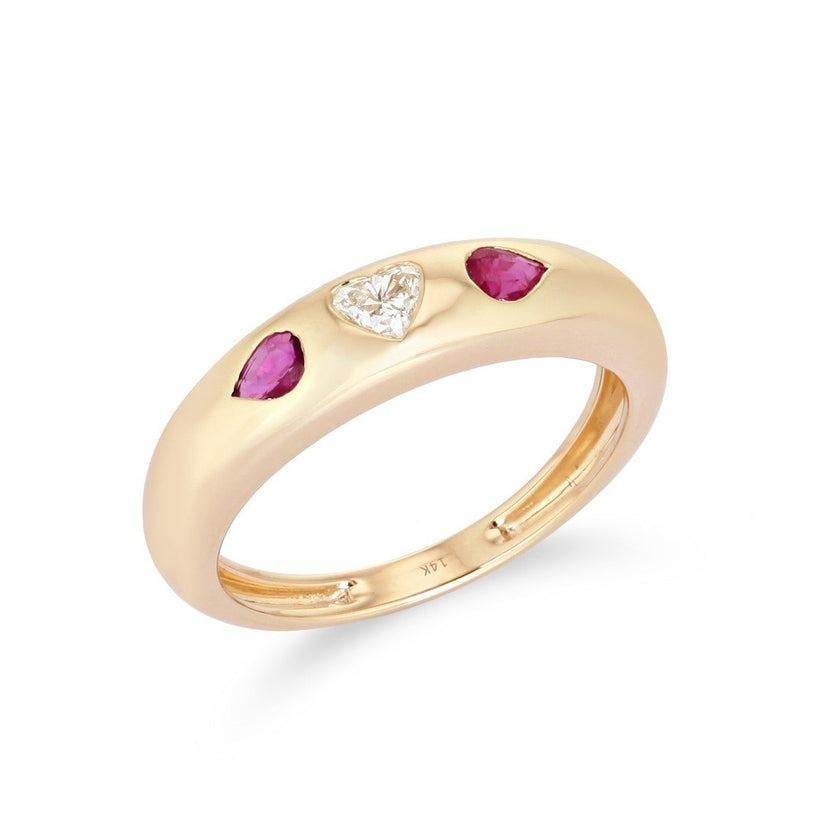 Im Angebot: Diamant-Glanz Rubin 14K Gelbgold Kuppel Ring () 3