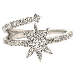 Bague à double anneau en or blanc 18 carats avec étoile de chasse et diamants