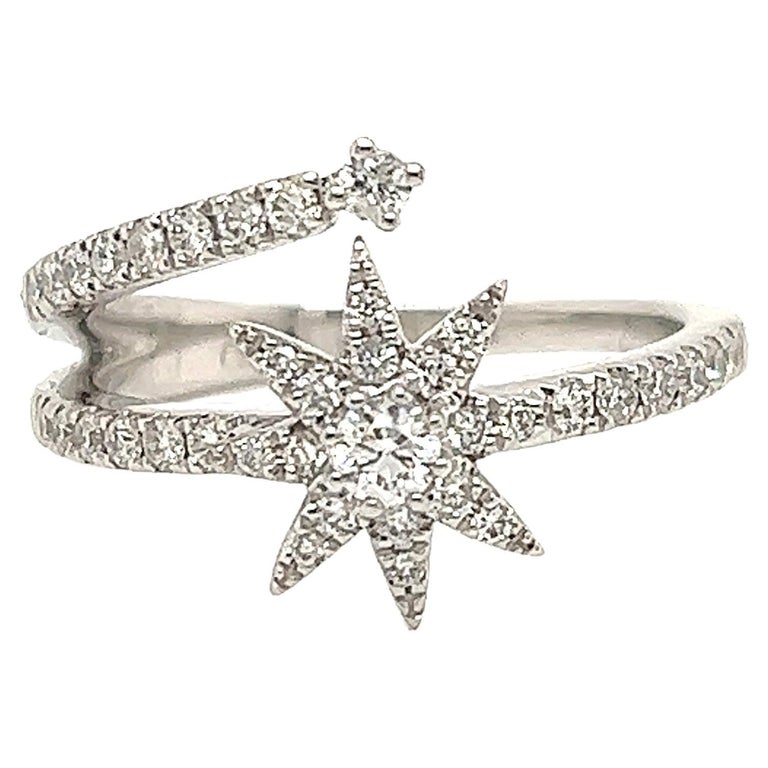 Diamond Shooting Star 18k White Gold Double Band Ring For Sale at 1stDibs