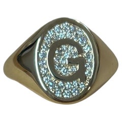 Letter G, Diamond Signet Ring 0.19cts, 18K Yellow Gold, 3.5g gold