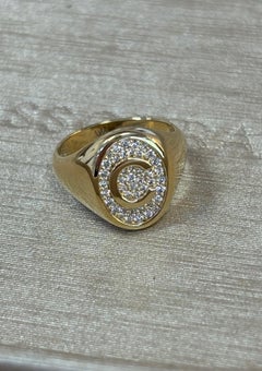 Diamond Signet Ring, 18K Gold, Letter C