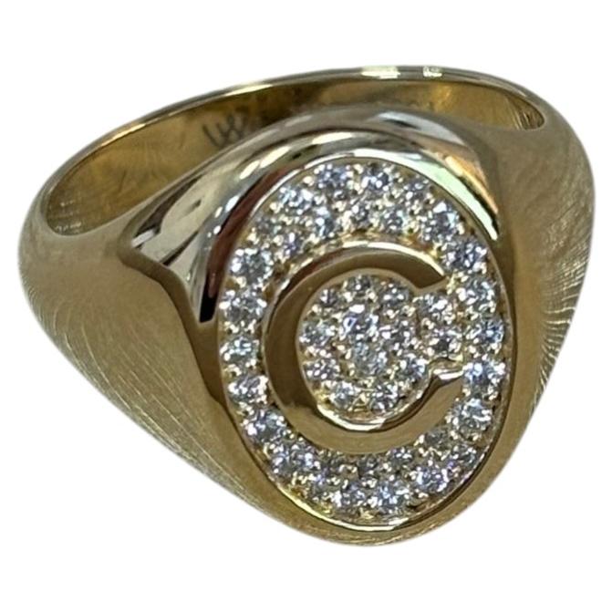Diamant-Siegelring, 18-karätiges Gold, Buchstabe C