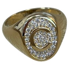 Diamond Signet Ring, 18K Gold, Letter C