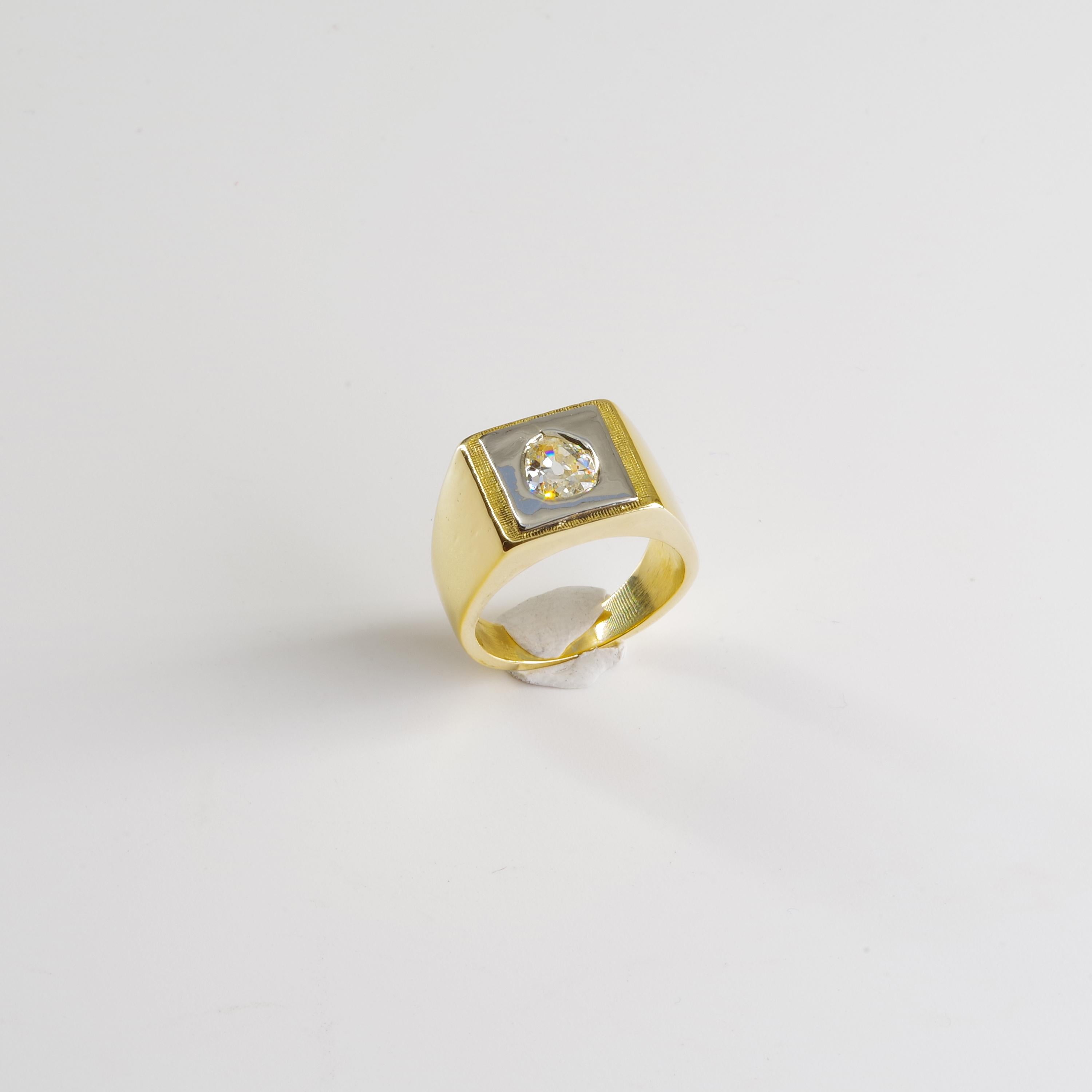 Old Mine Cut Diamond Signet Ring from France, circa 1940