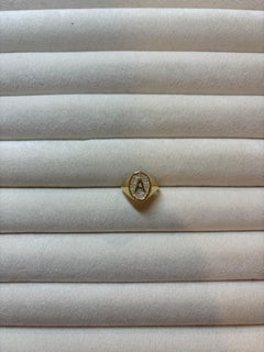 Letter A, Diamond Signet Ring, 0.20CTW DIAMONDS, 18K GOLD, BY Michelle Massoura