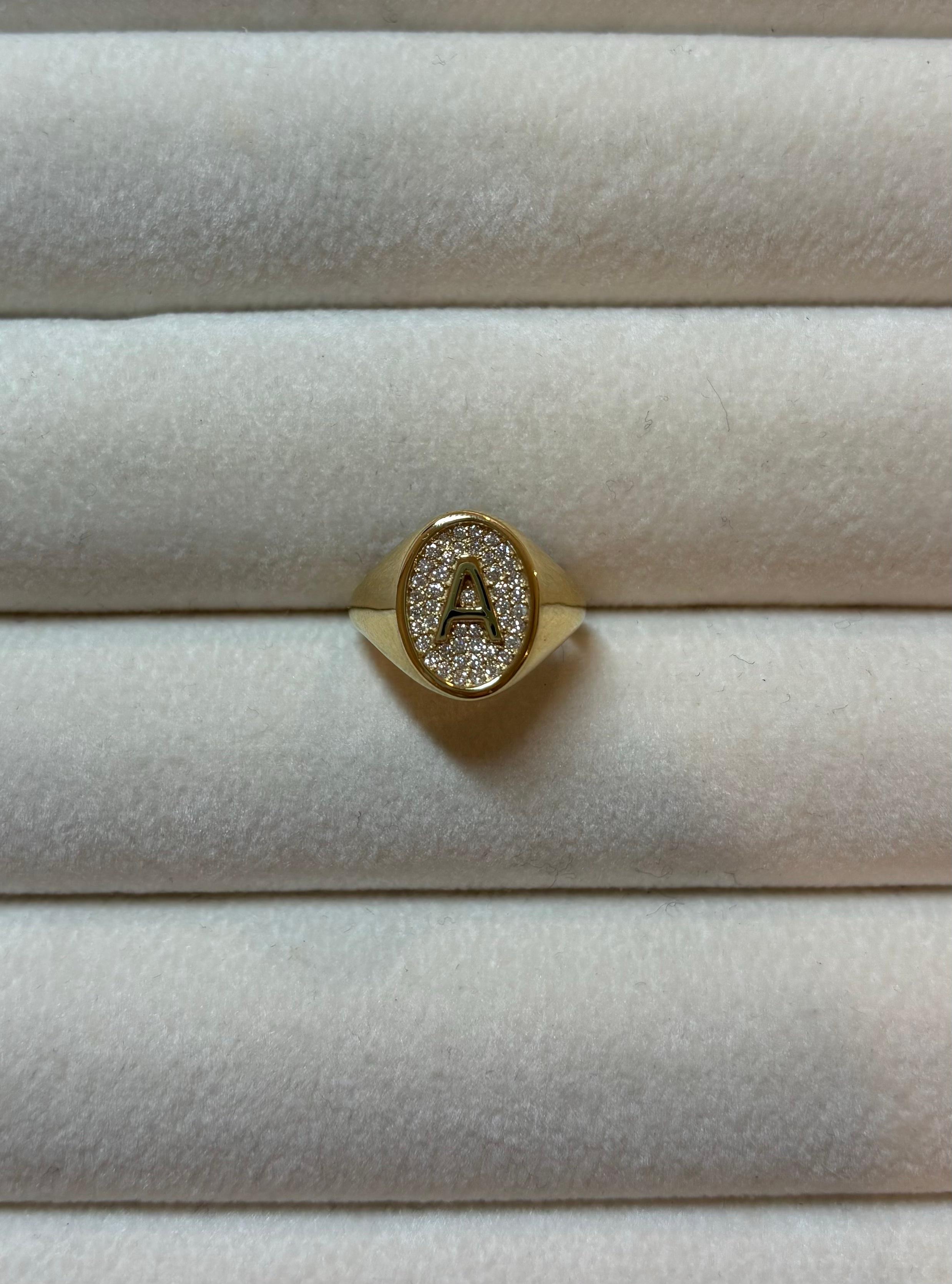 For Sale:  Letter A, Diamond Signet Ring, 0.20CTW DIAMONDS, 18K GOLD, BY Michelle Massoura 7