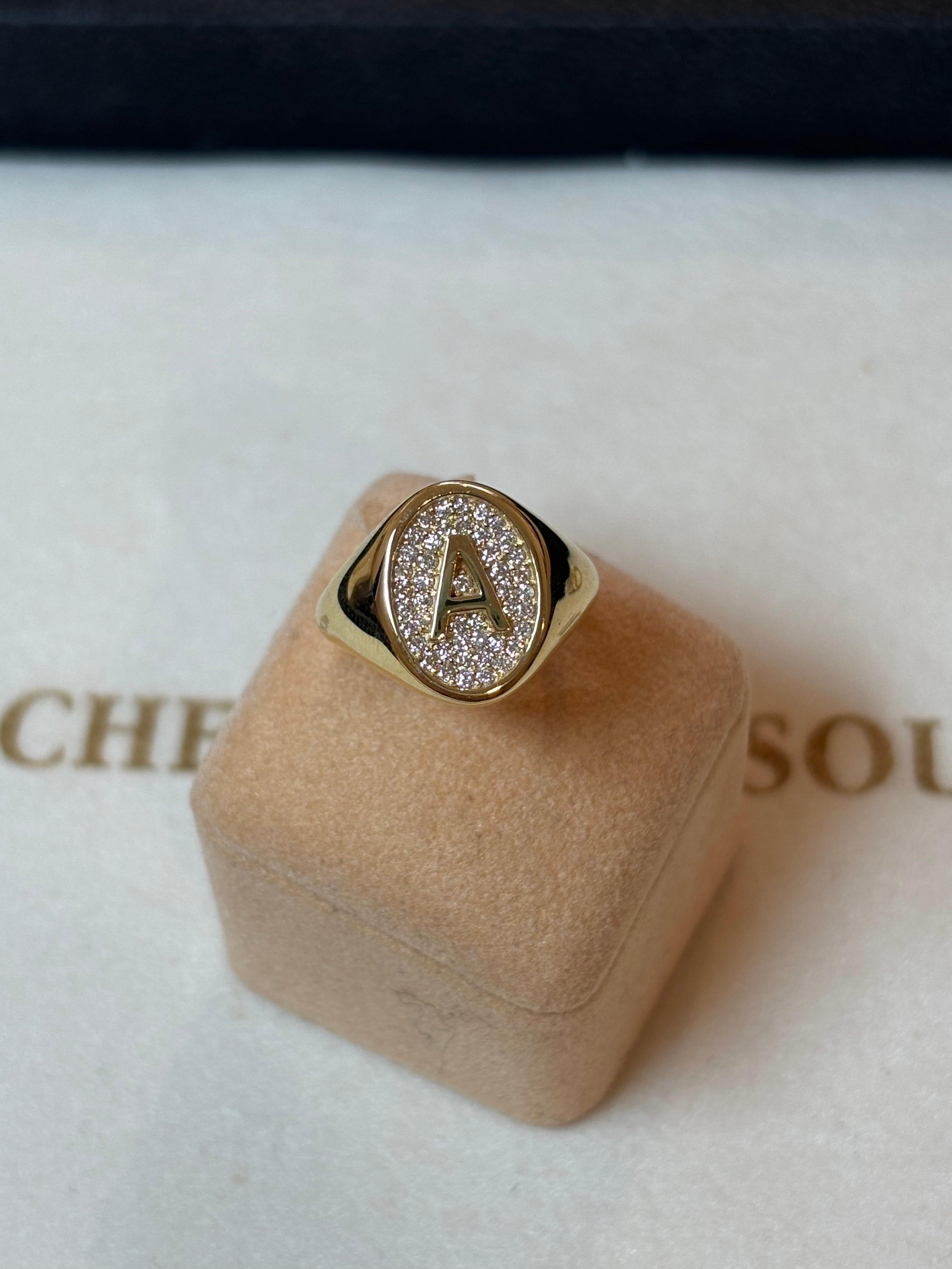 For Sale:  Letter A, Diamond Signet Ring, 0.20CTW DIAMONDS, 18K GOLD, BY Michelle Massoura 8