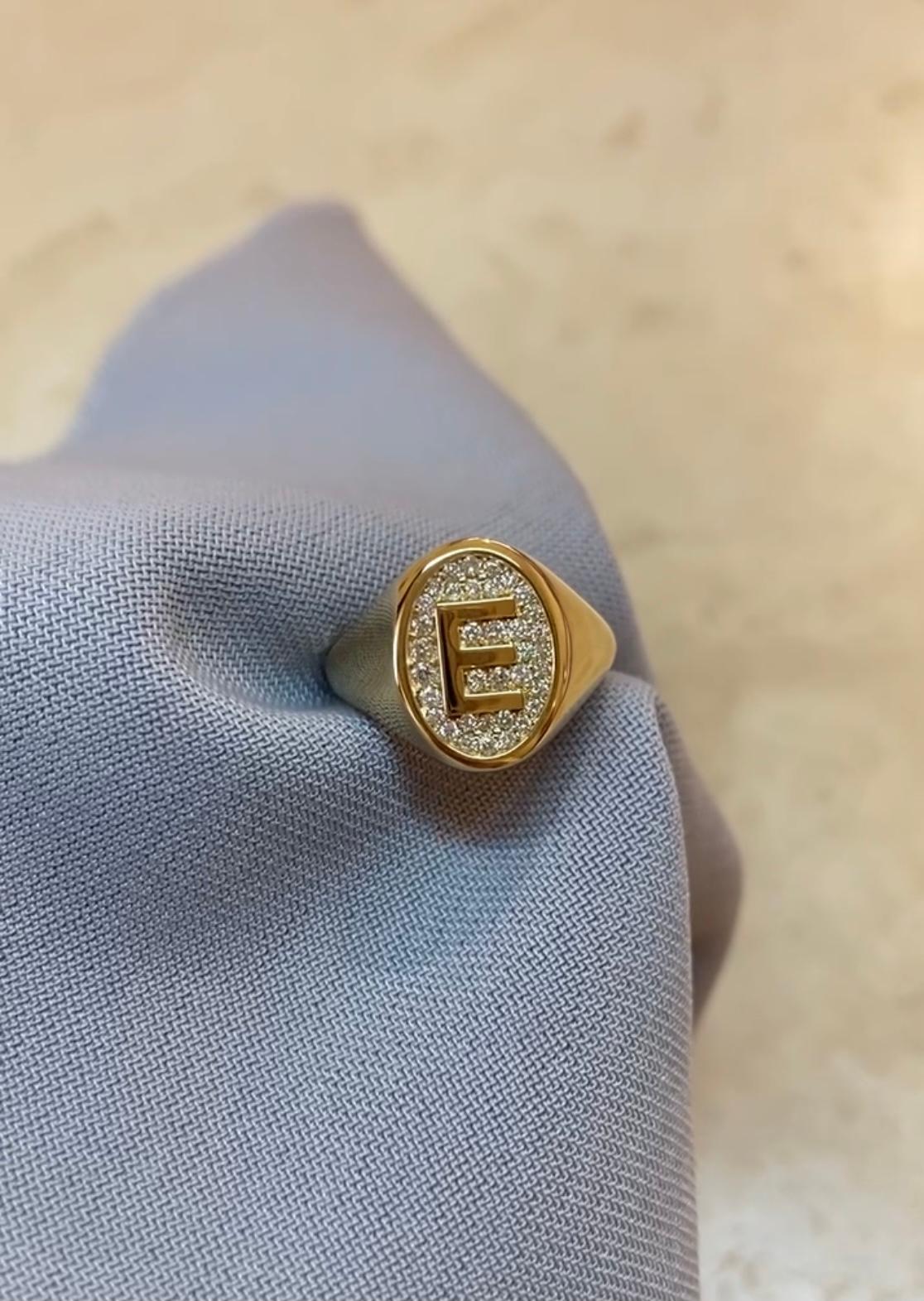 For Sale:  Diamond Signet Ring, Letter E, 18k Gold, by Michelle Massoura 3