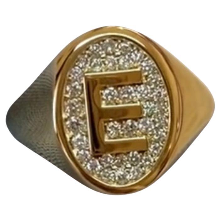 Diamond Signet Ring, Letter E, 18k Gold, by Michelle Massoura