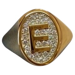 Diamond Signet Ring, Letter E, 18k Gold, by Michelle Massoura