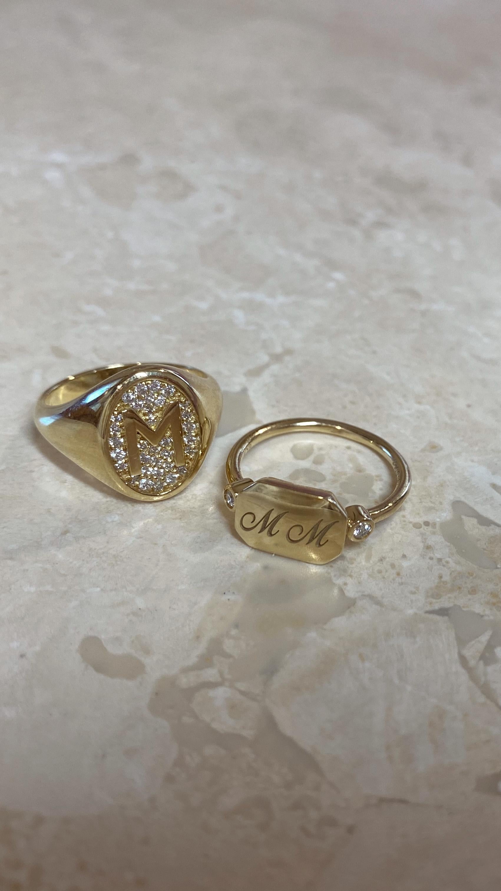 Diamond Signet Ring, Letter M, 18k Gold For Sale 2