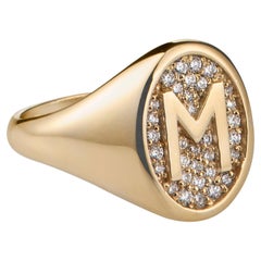 Diamond Signet Ring, Letter M, 18k Gold