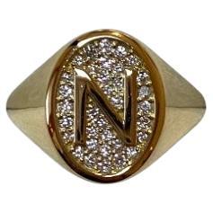For Sale:  Diamond Signet Ring, Letter N, 18k Gold, by Michelle Massoura