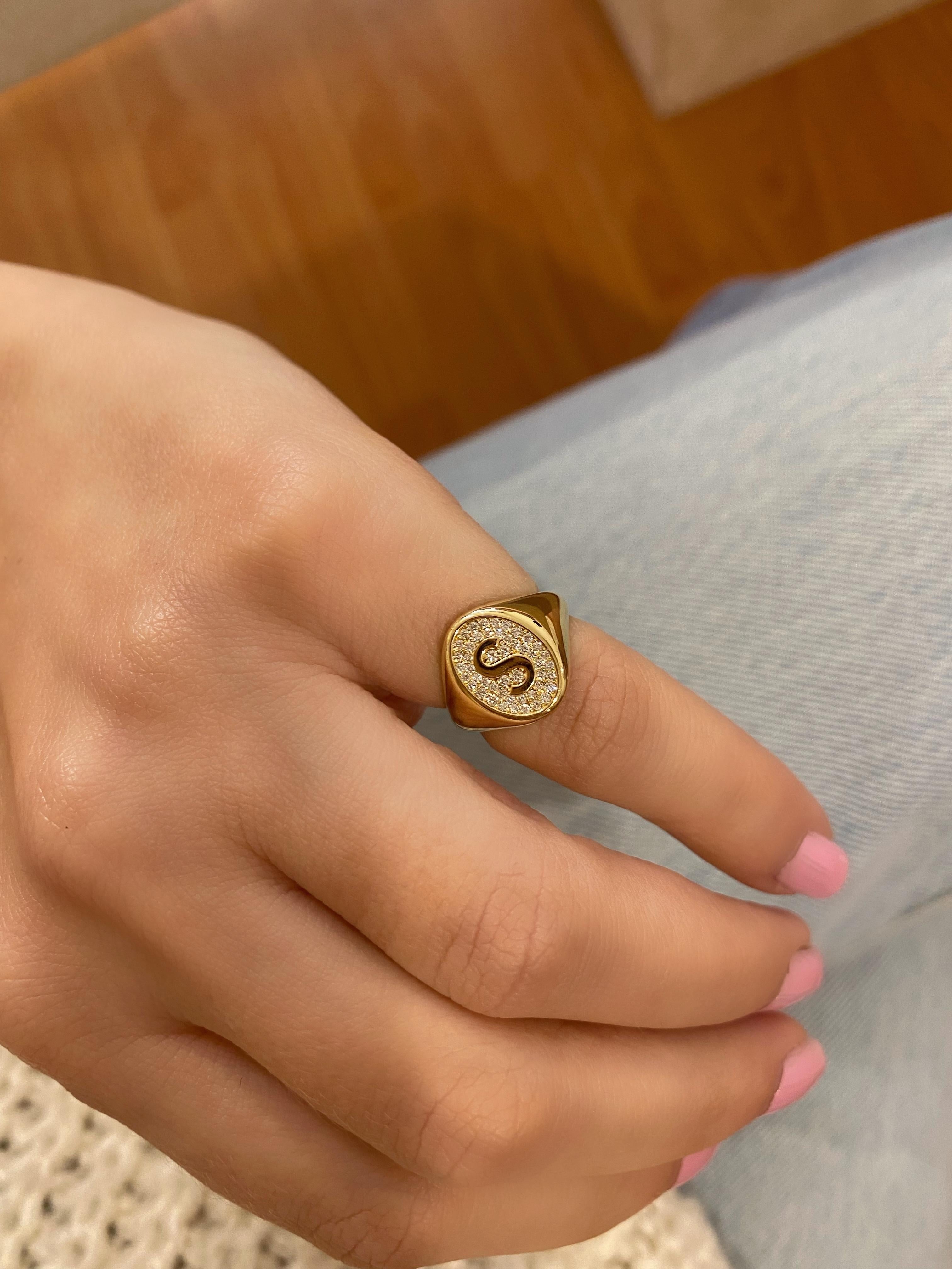 For Sale:  Diamond Signet Ring, 18k Gold, Letter S, by Michelle Massoura 2