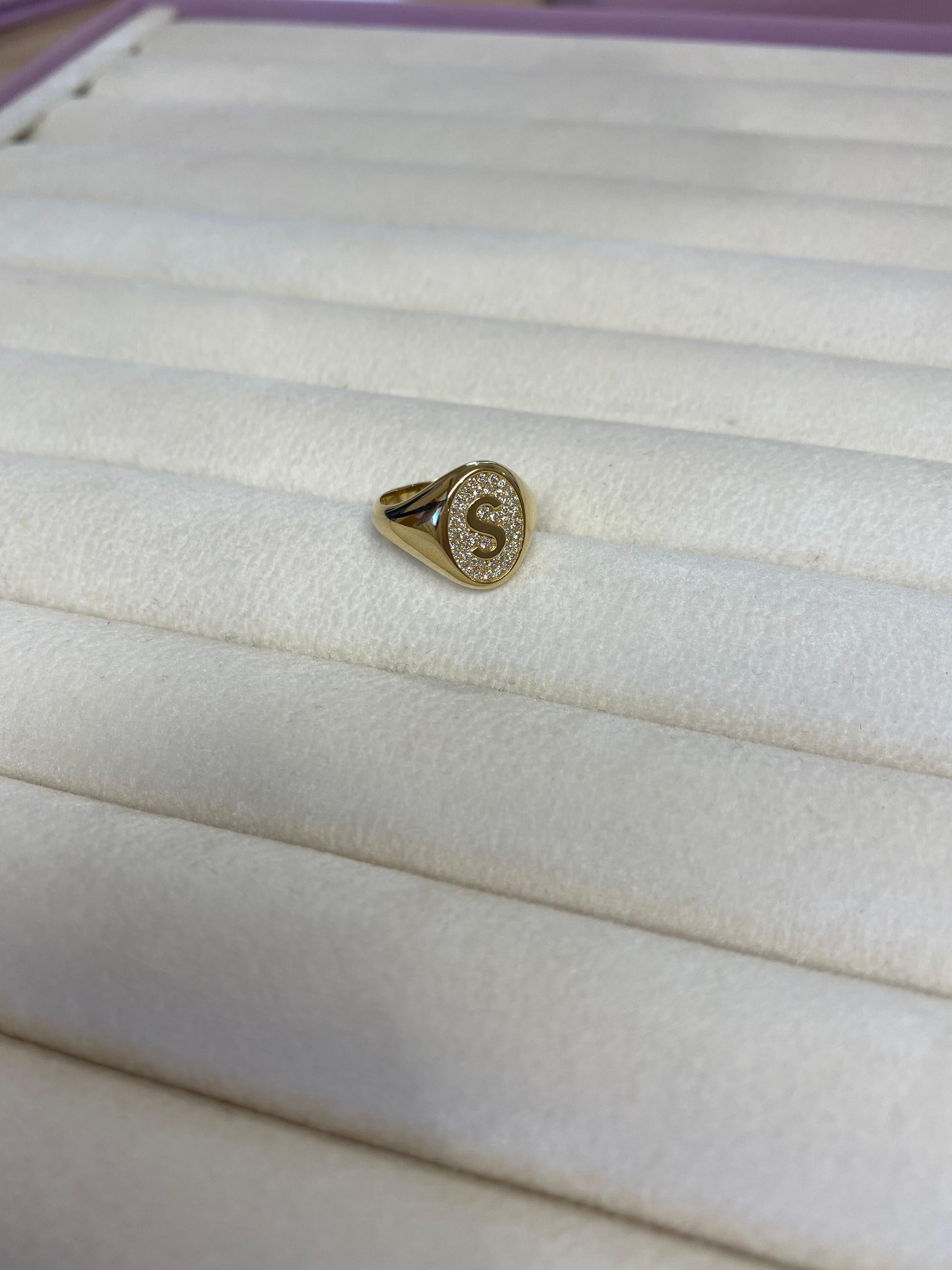 For Sale:  Diamond Signet Ring, Letter S, 18k Gold, by Michelle Massoura 5