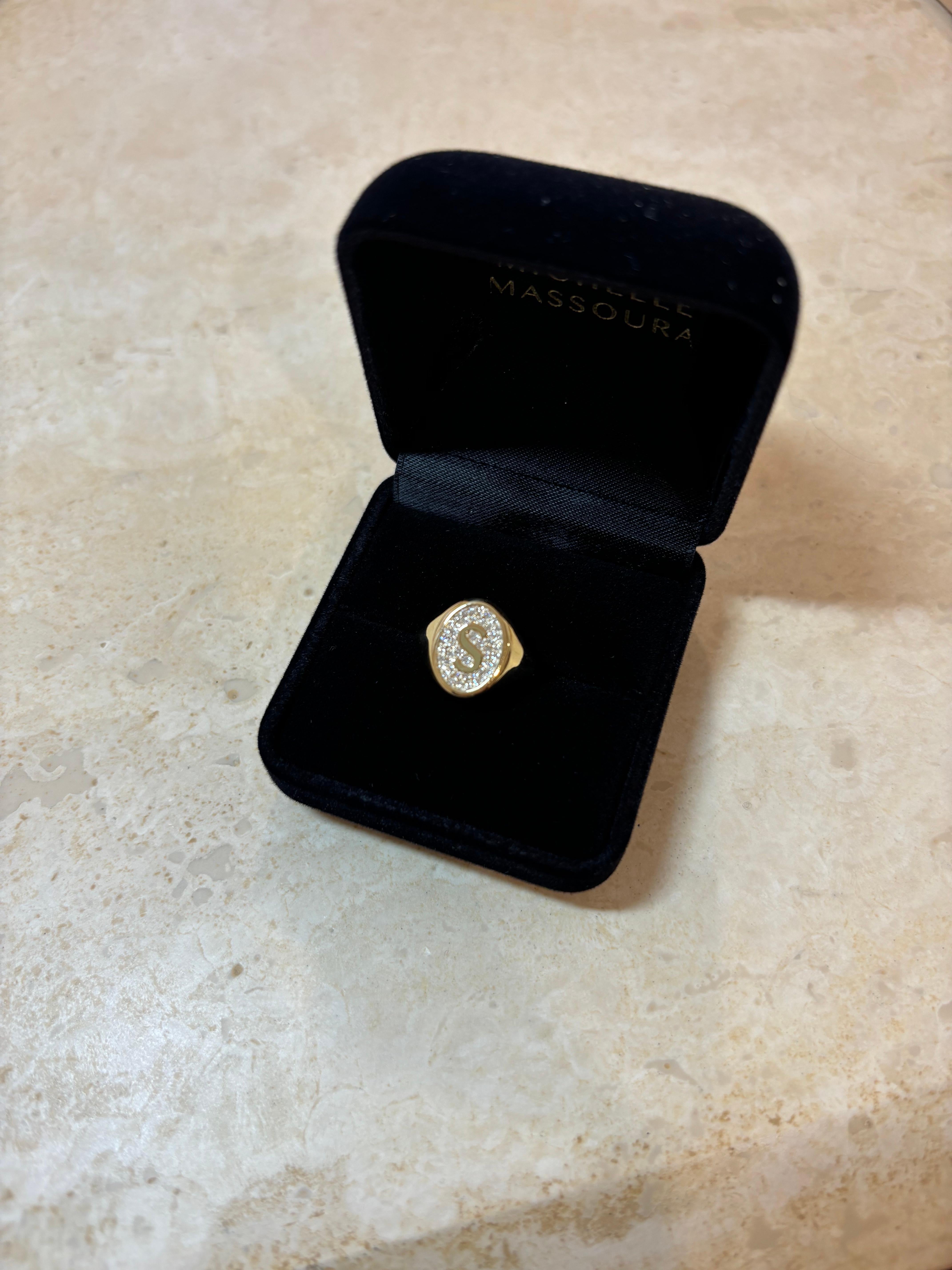 For Sale:  Diamond Signet Ring, Letter S, 18k Gold, by Michelle Massoura 6