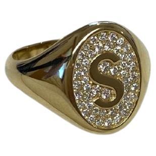 For Sale:  Diamond Signet Ring, Letter S, 18k Gold, by Michelle Massoura