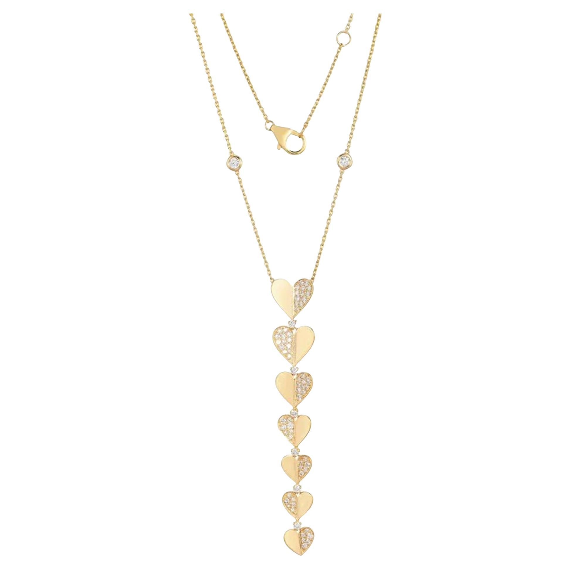 0.92ctw Round Diamond 14K Yellow Gold Lariat Necklace