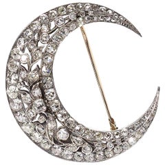Diamond Silver and Gold Crescent Brooch