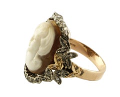 Diamond Silver Gold Cameo Ring