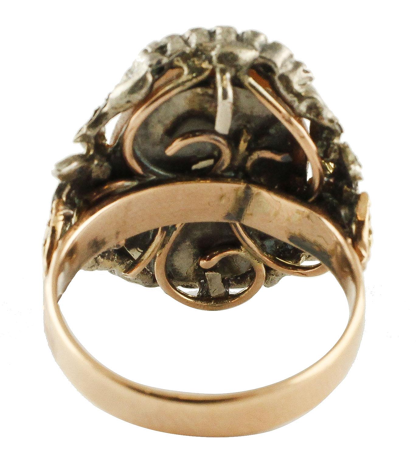 Retro Diamond Silver Gold Cameo Ring For Sale