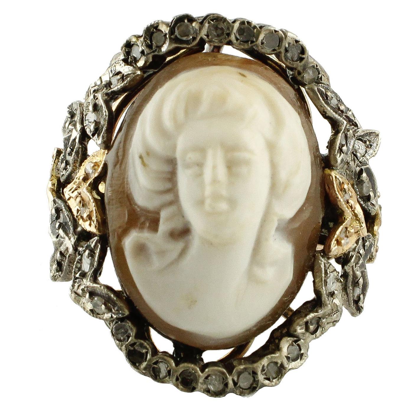  Cameo-Ring, Diamant Silber Gold