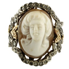 Vintage  Diamond Silver Gold Cameo Ring