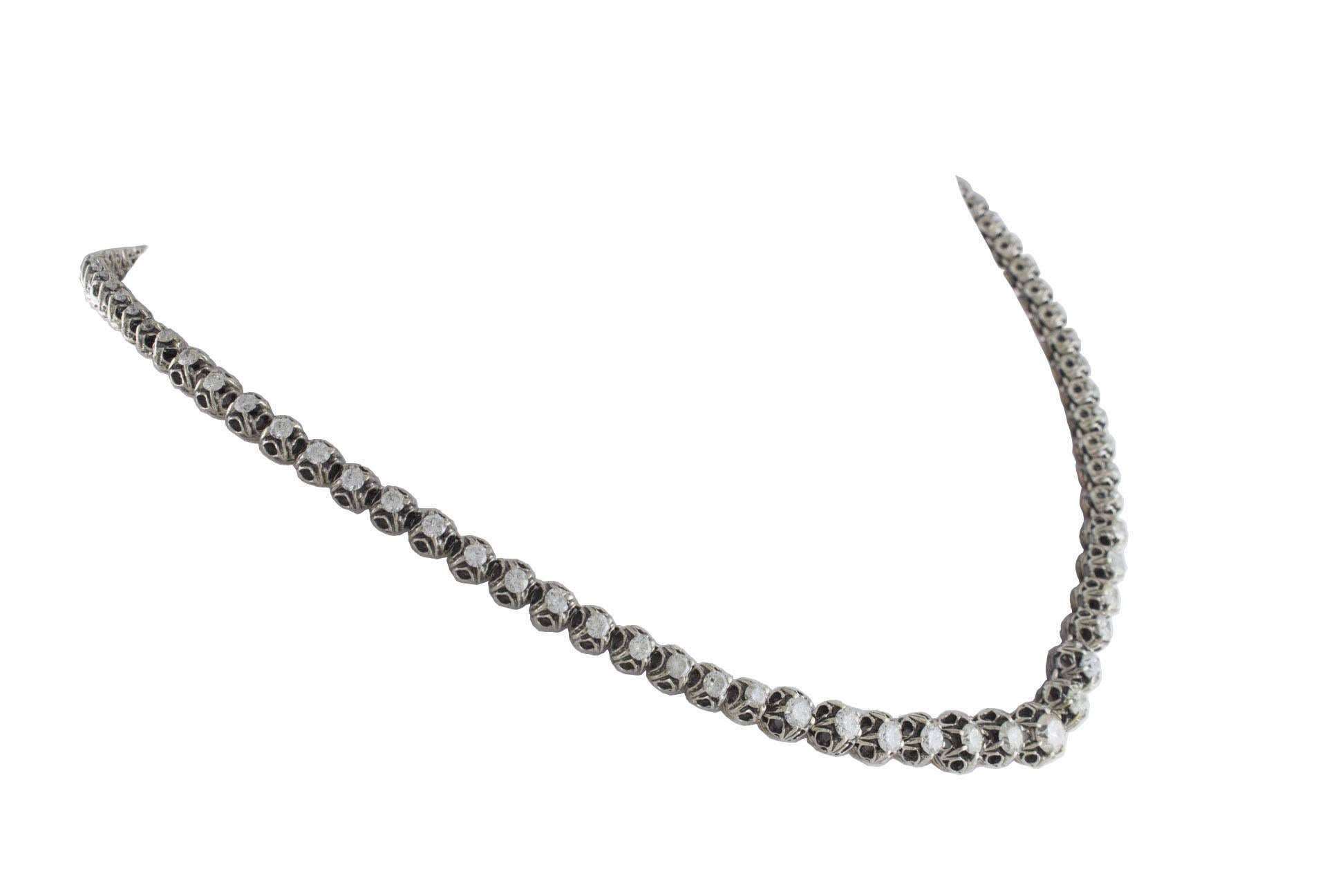 Retro Diamond Gold and Silver Choker Necklace