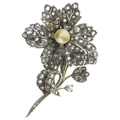 Antique Diamond Silver Gold en-Tremblant Flower Brooch