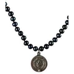Diamant Silber Herz Medaille Schwarz Perle Halskette Choker J Dauphin