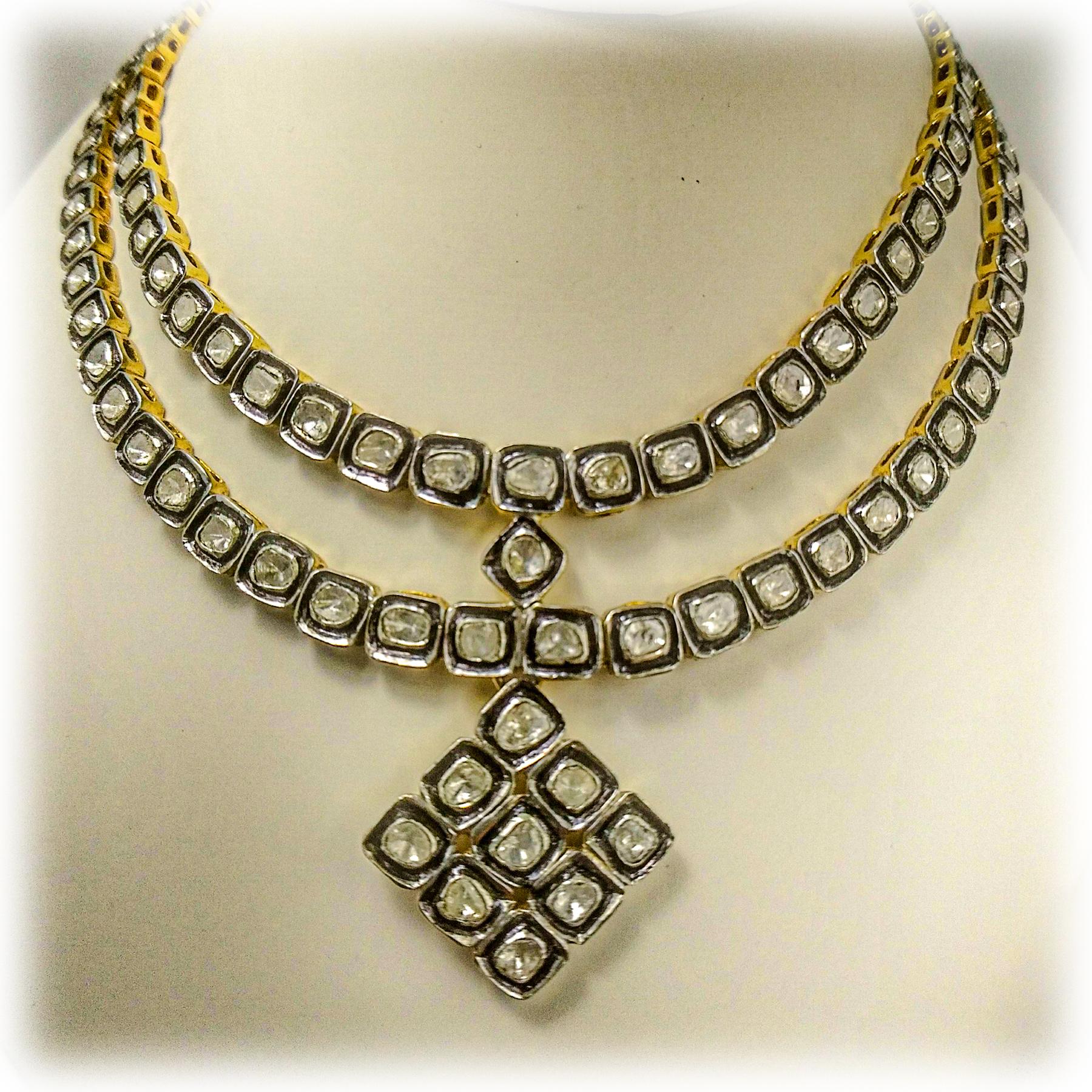 Contemporary Mughal 17 Carat Fancy Cut Diamond Necklace Pendant For Sale