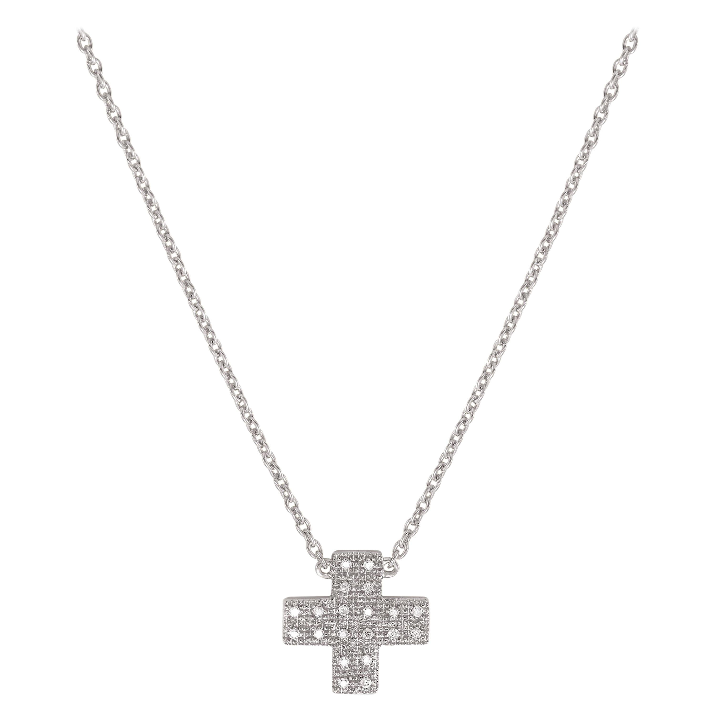 Diamond White Gold Plate Pendant Necklace Large Cross, DIAMONDS in the SKY For Sale