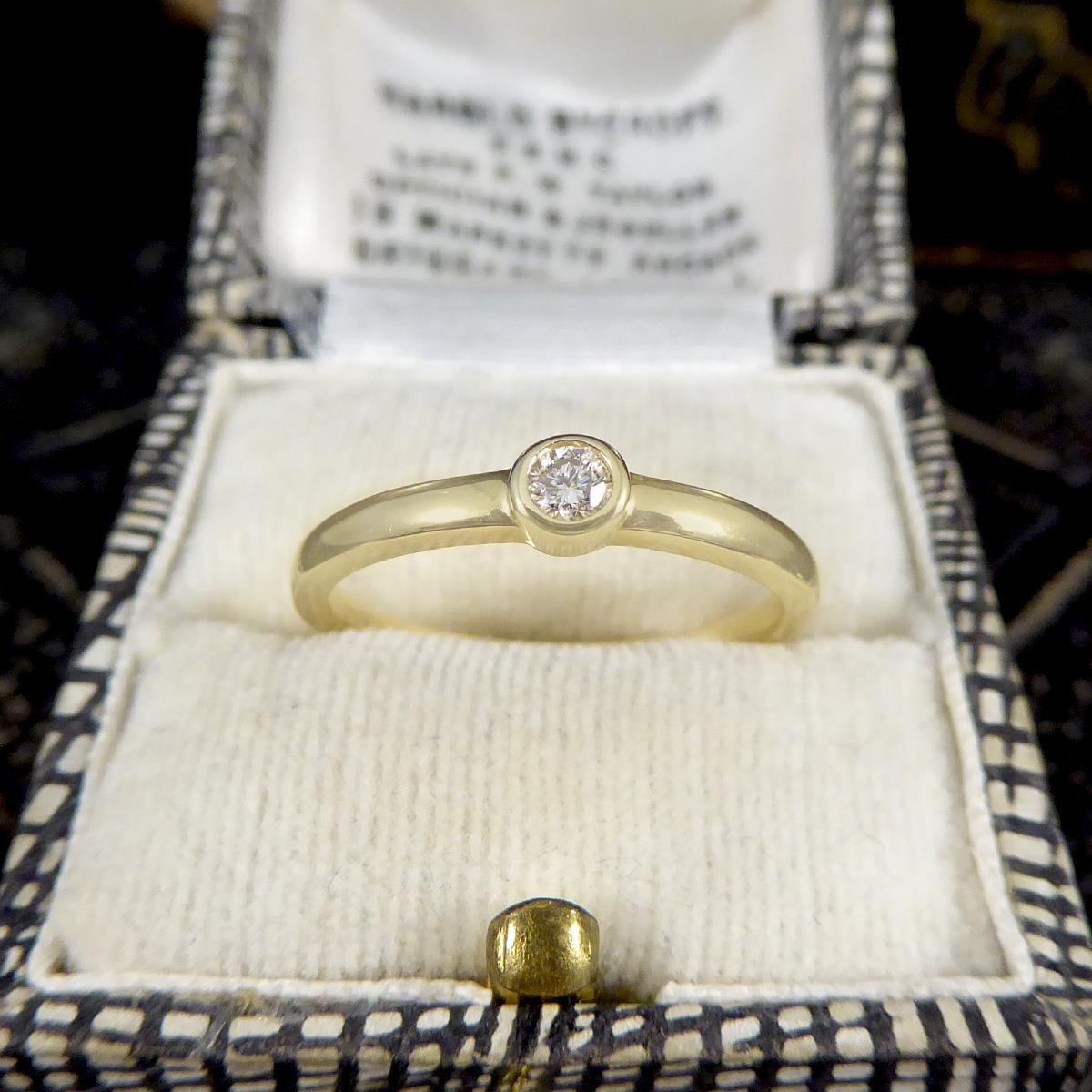 Diamond Single Stone Ring in Yellow Gold Bezel Setting For Sale 2