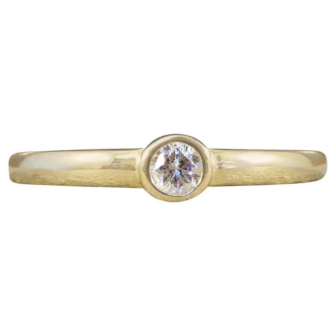 Diamond Single Stone Ring in Yellow Gold Bezel Setting For Sale