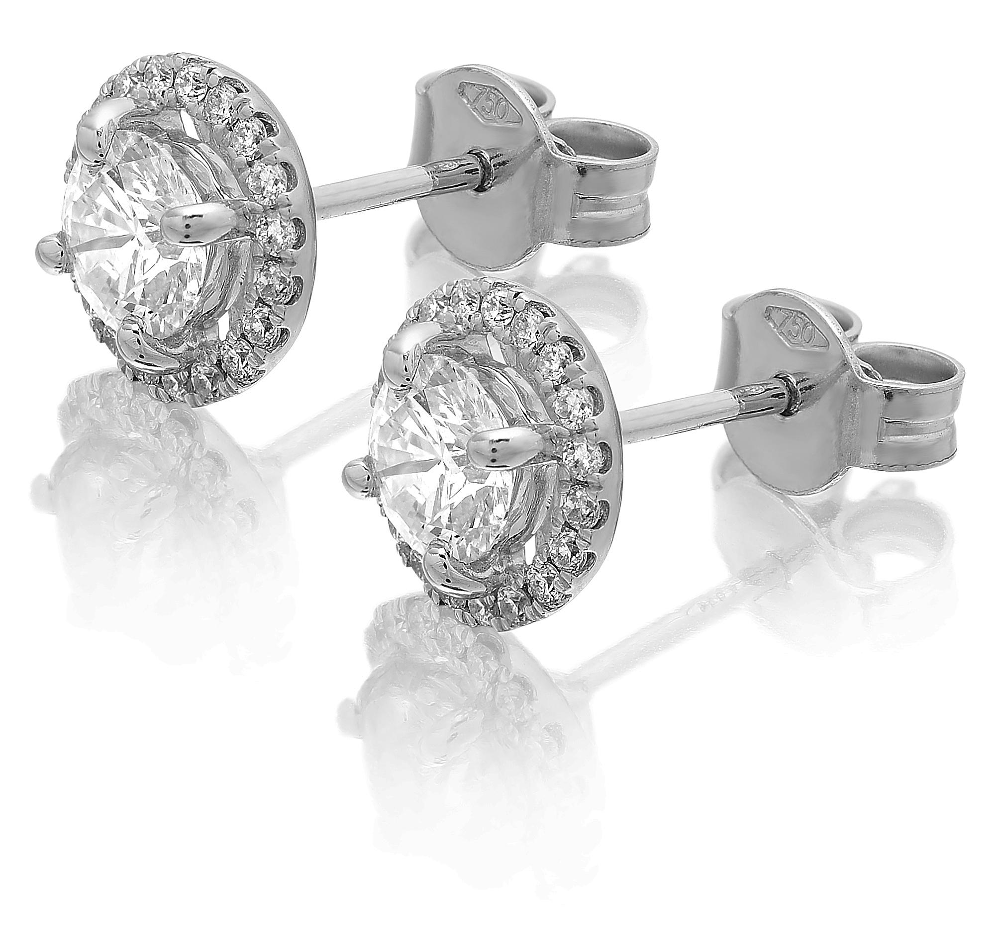 Women's Diamond Single Stone Solitaire Stud Surrounded by Halo Cluster 1.20 ct Earrings For Sale