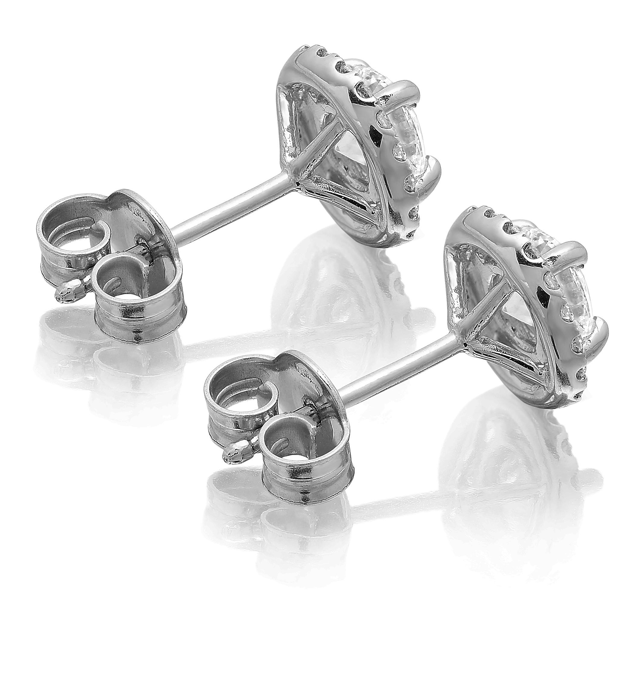 Diamant einzelner Stein Solitär Ohrstecker umgeben von Halo Cluster 1,20 Karat Ohrringe im Angebot 3
