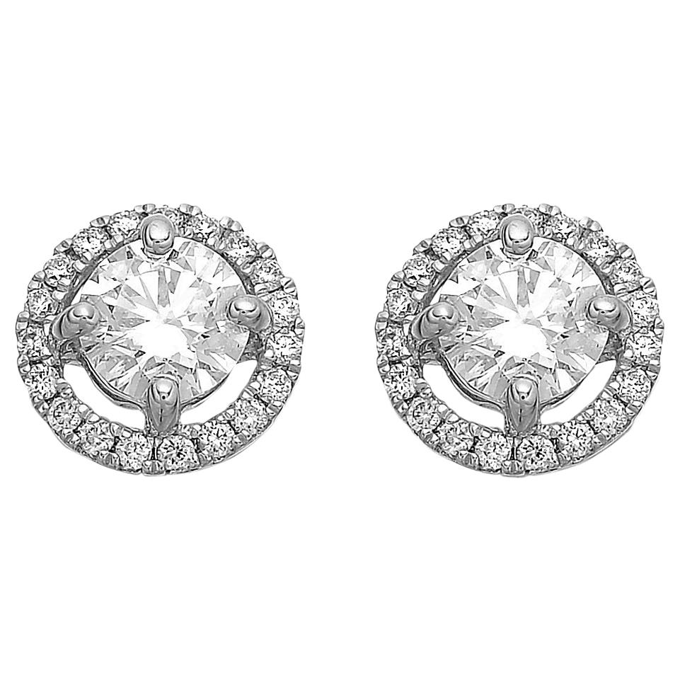 Diamond Single Stone Solitaire Stud Surrounded by Halo Cluster 1.20 ct Earrings