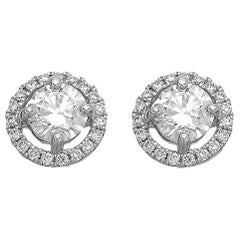 Diamond Single Stone Solitaire Stud Surrounded by Halo Cluster 1.20 ct Earrings