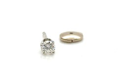 Boucle d'oreille simple diamant miné .15ct Round Brilliant 18K White Gold Clutchbac