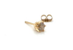 Diamond Single Stud Earring Mined .20ct RBC 6 Prong 14K Yellow Gold