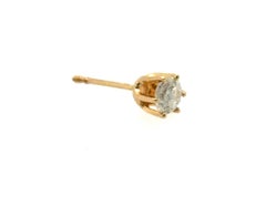 Diamond Single Stud Earring Mined .20ct RBC 6 Prong 14K Yellow Gold