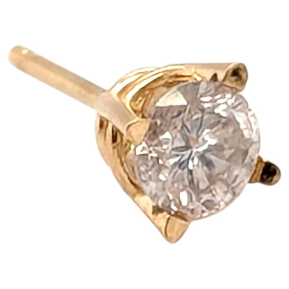 Diamond Single Stud Earring Mined .30ct H SI3 14K Yellow Gold 4 Prong Basket