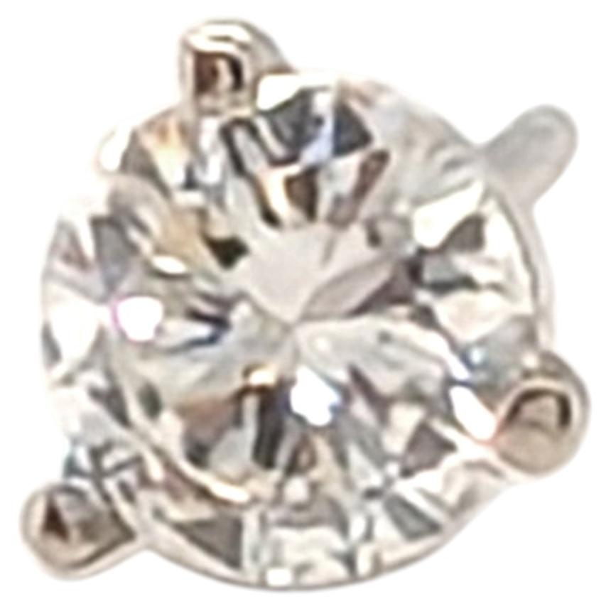 Orecchino a bottone con diamante singolo estratto, 0,50 ct, E-F, SI1, oro bianco 14K, montatura a 3 griffe