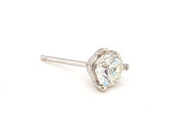 Orecchino a bottone con diamante singolo estratto, 0,50 ct, F SI, oro bianco 14K, montatura a 3 griffe