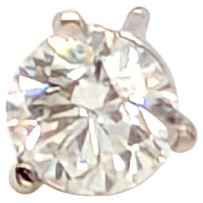 Orecchino a bottone con diamante singolo estratto, 0,50 ct, F SI, oro bianco 14K, montatura a 3 griffe
