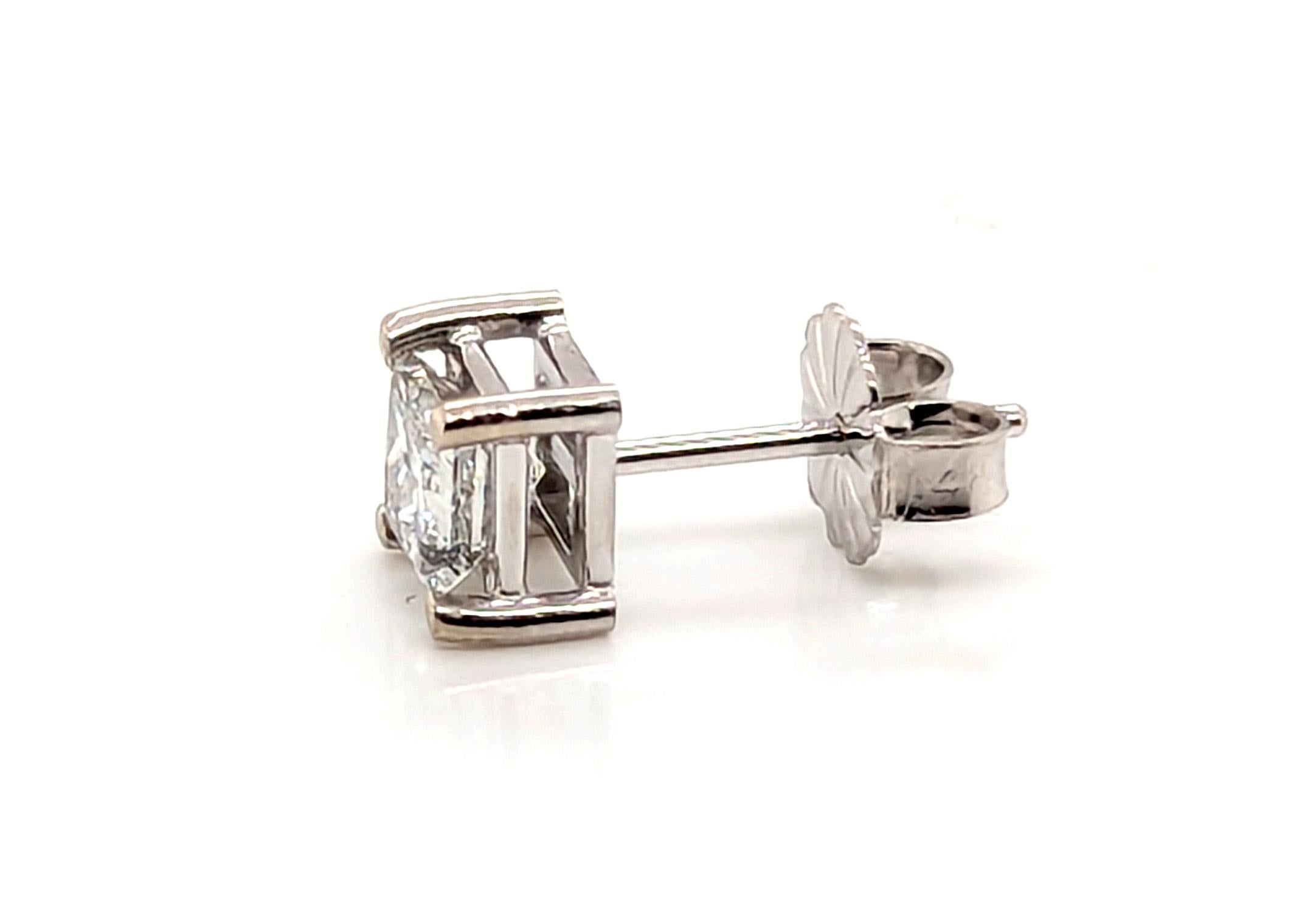 da uomo o donna Orecchino singolo con diamante Princess Pushback Mined 0,40ct F SI1 in oro bianco 14K in vendita