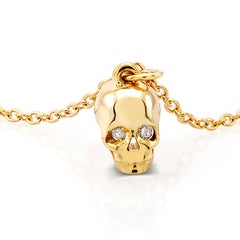 Diamond Skull Charm Silver Bracelet Yellow Gold-Plated